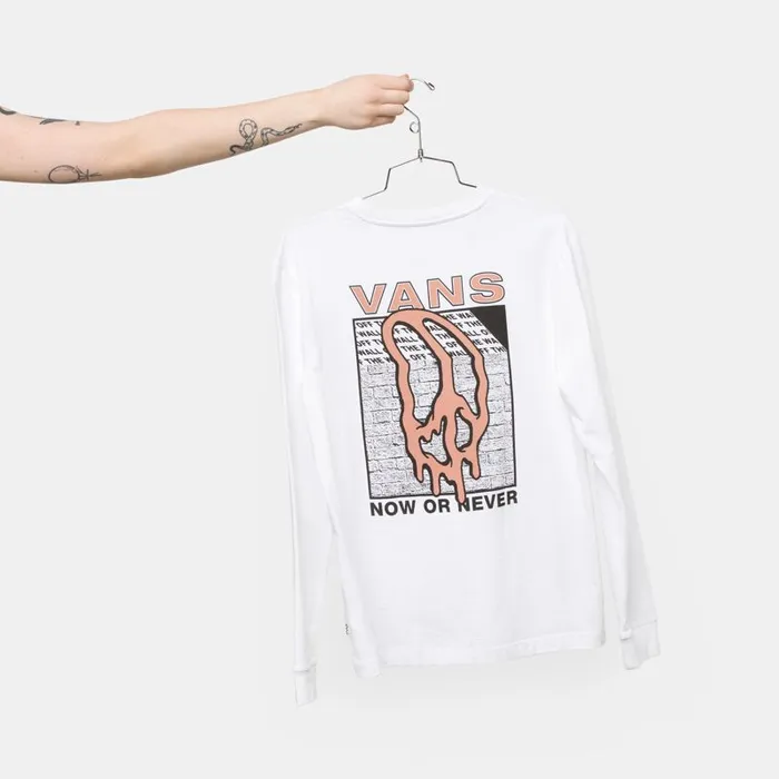 TShirts and Tanks Women Vans Peace Drip Long Sleeve Boyfriend Tee White