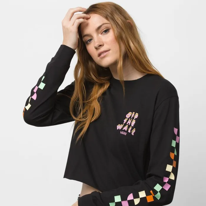 TShirts and Tanks Women Vans Reign Marker Crop Long Sleeve Boyfriend Tee Black