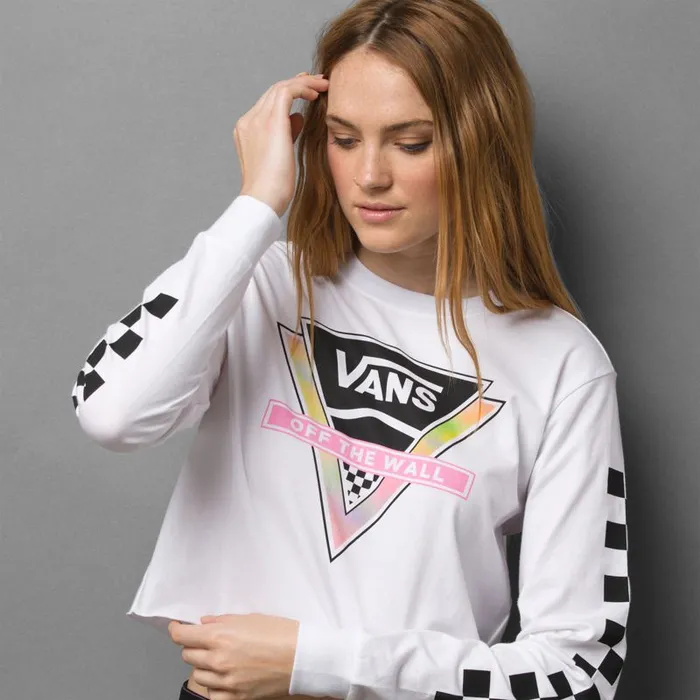 TShirts and Tanks Women Vans Try Angle Crop Long Sleeve Boyfriend Tee White