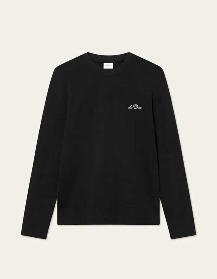Tshirts Men Les Deux Crew LS TShirt 8211 BlackLight Ivory