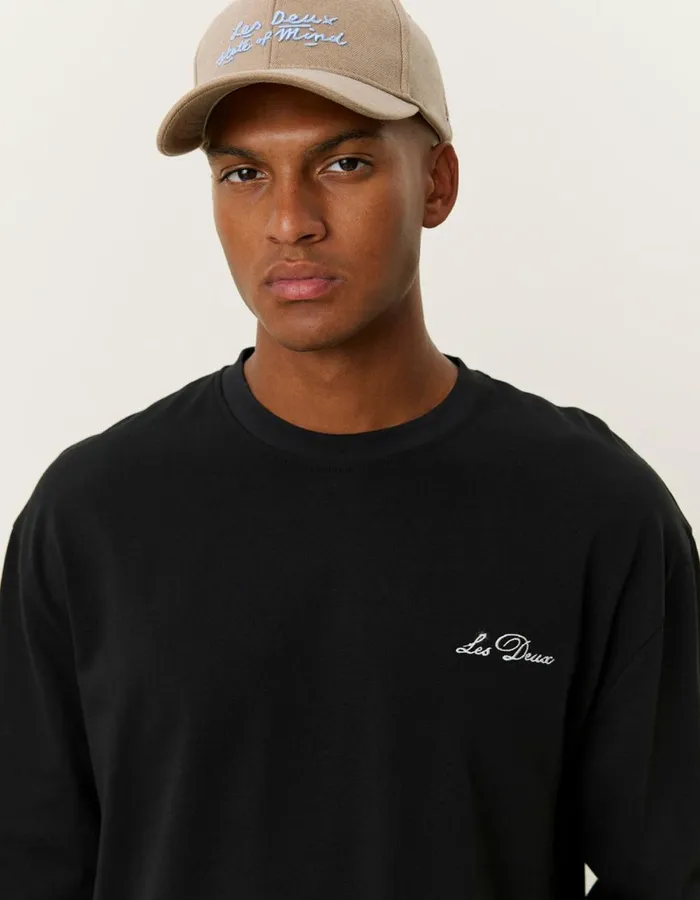 Tshirts Men Les Deux Crew LS TShirt 8211 BlackLight Ivory
