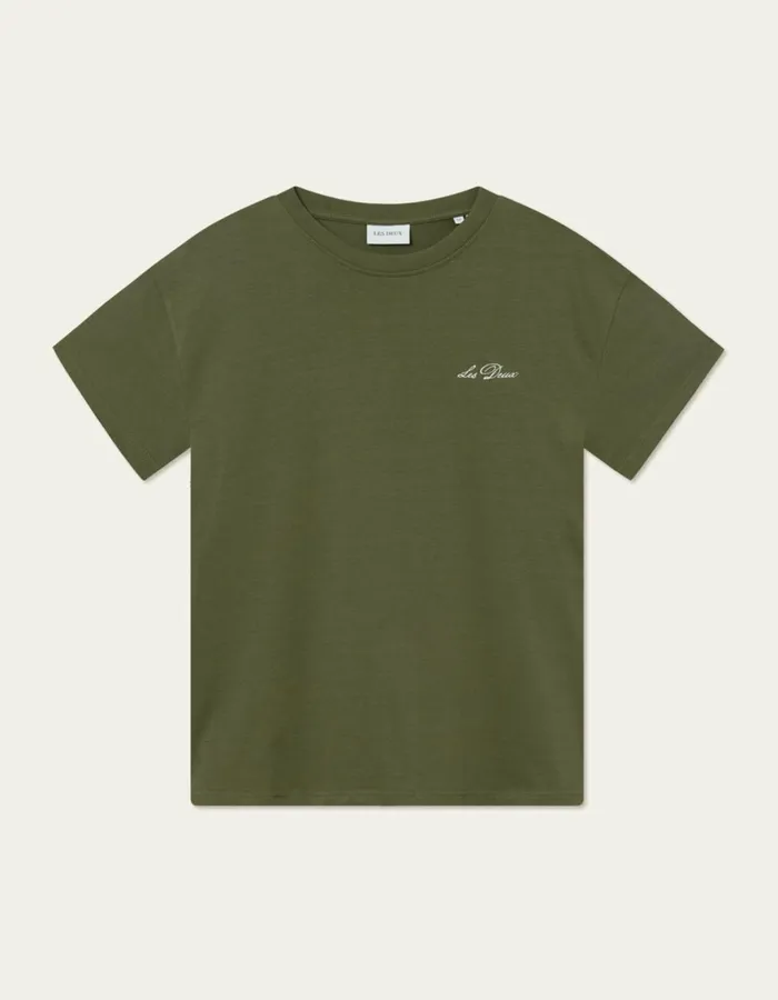 Tshirts Men Les Deux Crew TShirt 8211 Chive GreenLight Ivory