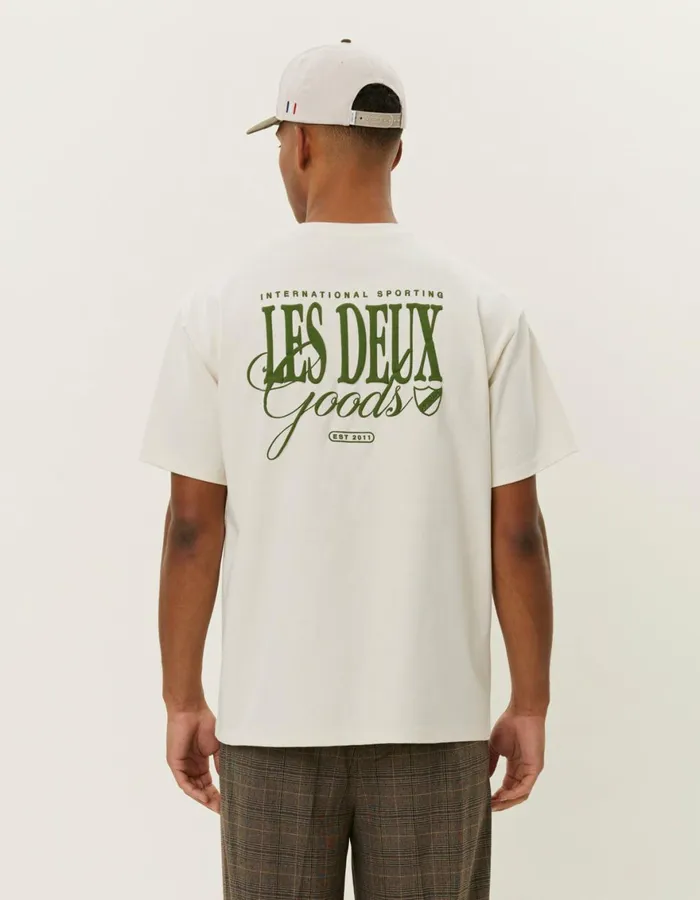 Tshirts Men Les Deux Goods TShirt 8211 IvoryChive Green