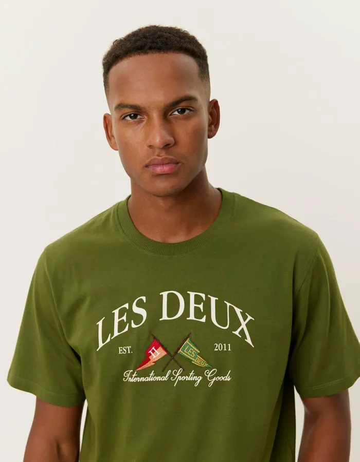 Tshirts Men Les Deux Ivy League TShirt 8211 Chive Green