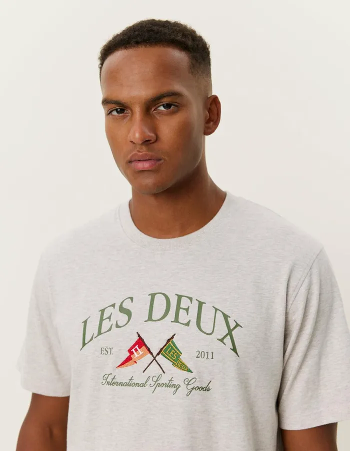 Tshirts Men Les Deux Ivy League TShirt 8211 Oatmeal Mlange
