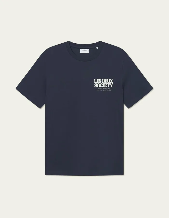 Tshirts Men Les Deux Society TShirt 8211 Dark NavyIvory
