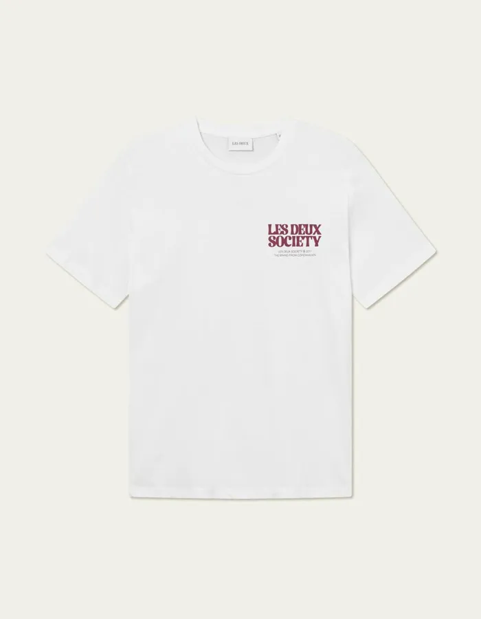 Tshirts Men Les Deux Society TShirt 8211 WhiteBeet Red