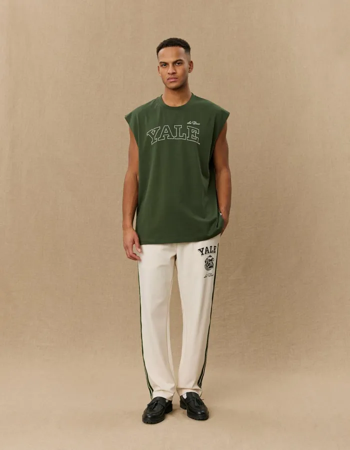 Tshirts Men Les Deux Yale Sleeveless TShirt 8211 Duffel Bag GreenIvory