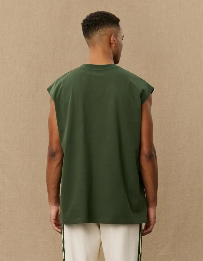 Tshirts Men Les Deux Yale Sleeveless TShirt 8211 Duffel Bag GreenIvory