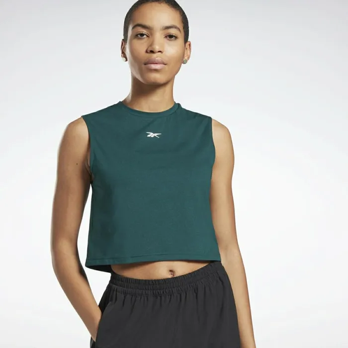 Tank Tops Womens Reebok Vector Cotton Crop Tank Top Forest Green