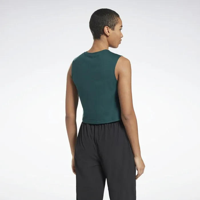 Tank Tops Womens Reebok Vector Cotton Crop Tank Top Forest Green
