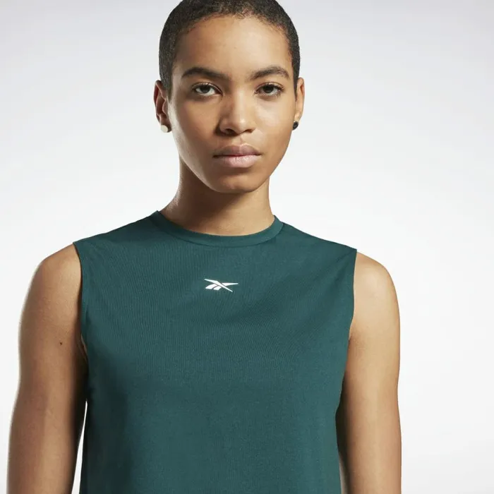 Tank Tops Womens Reebok Vector Cotton Crop Tank Top Forest Green