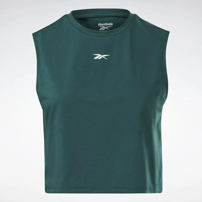 Tank Tops Womens Reebok Vector Cotton Crop Tank Top Forest Green