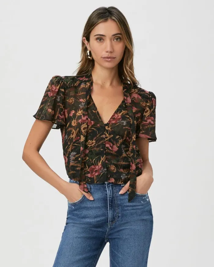 Tops and Blouses Women PAIGE Ayla Blouse 8211 Black Multi Silk