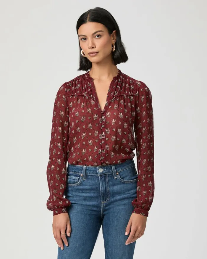 Tops and Blouses Women PAIGE Monika Blouse 8211 Oxblood Multi Silk