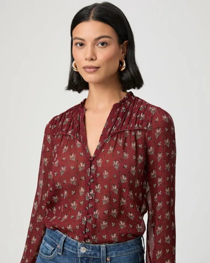 Tops and Blouses Women PAIGE Monika Blouse 8211 Oxblood Multi Silk Tops and Blouses Women PAIGE Monika Blouse 8211 Oxblood Multi Silk