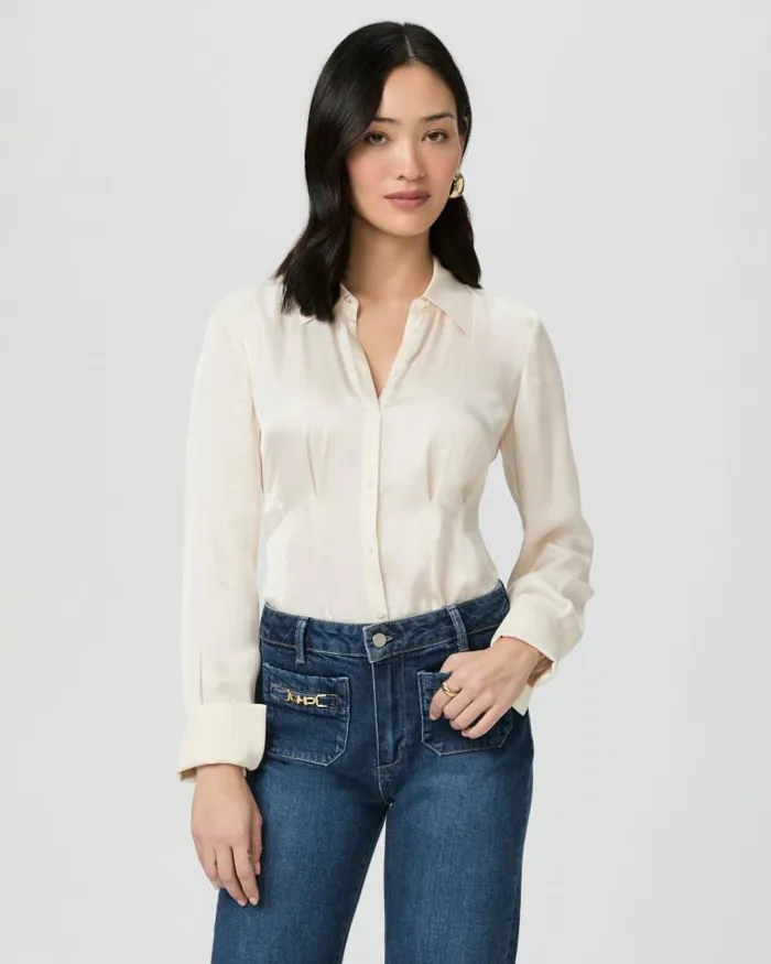 Tops and Blouses Women PAIGE Nelly Shirt 8211 Latte Foam Satin