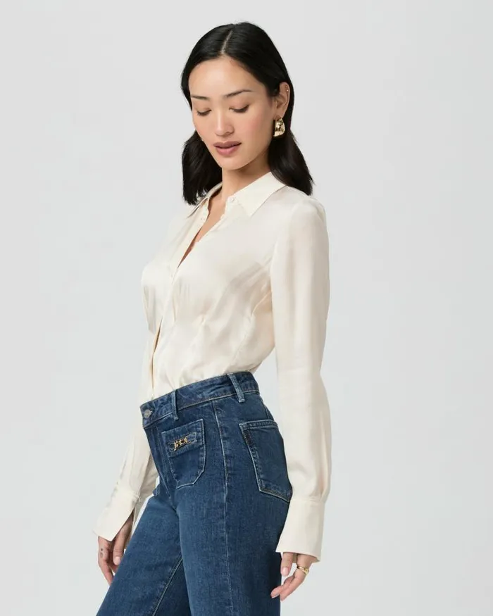 Tops and Blouses Women PAIGE Nelly Shirt 8211 Latte Foam Satin Tops and Blouses Women PAIGE Nelly Shirt 8211 Latte Foam Satin