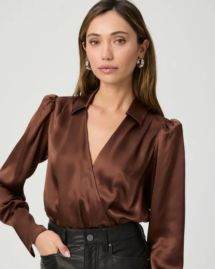 Tops and Blouses Women PAIGE Nyla Bodysuit 8211 Landslide Silk Satin