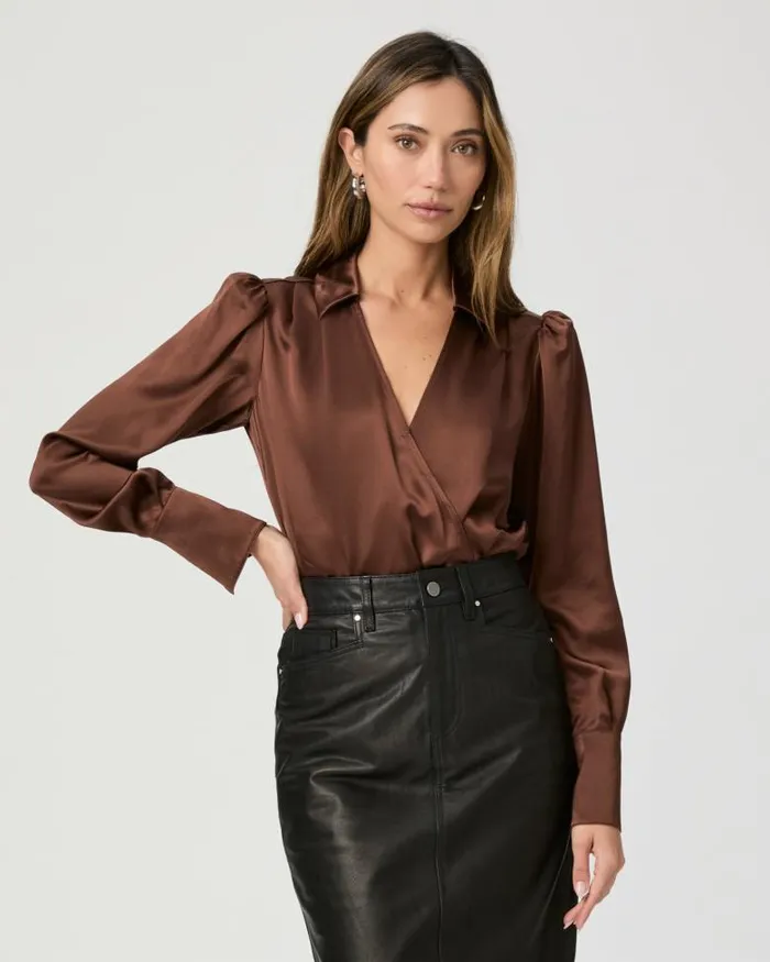 Tops and Blouses Women PAIGE Nyla Bodysuit 8211 Landslide Silk Satin Tops and Blouses Women PAIGE Nyla Bodysuit 8211 Landslide Silk Satin