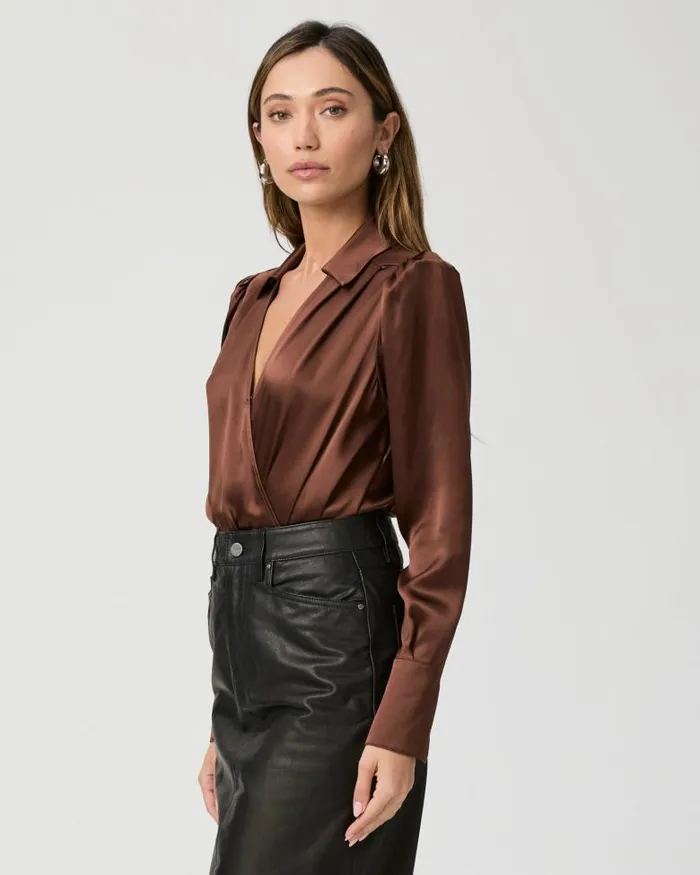 Tops and Blouses Women PAIGE Nyla Bodysuit 8211 Landslide Silk Satin Tops and Blouses Women PAIGE Nyla Bodysuit 8211 Landslide Silk Satin