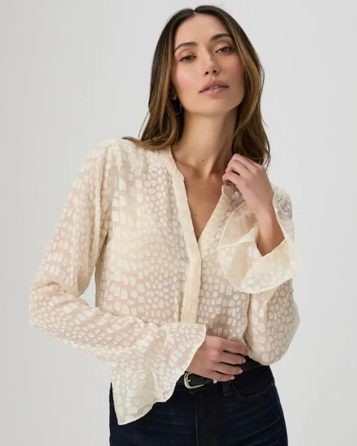 Tops and Blouses Women PAIGE Pepita Blouse 8211 Latte Foam Silk