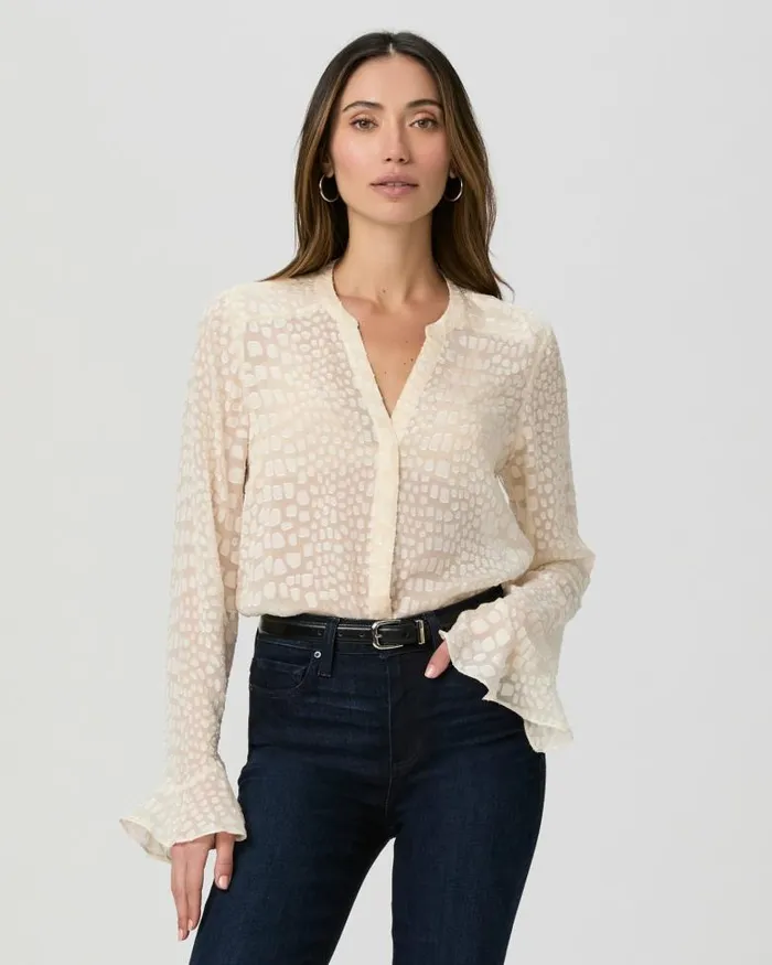 Tops and Blouses Women PAIGE Pepita Blouse 8211 Latte Foam Silk Tops and Blouses Women PAIGE Pepita Blouse 8211 Latte Foam Silk