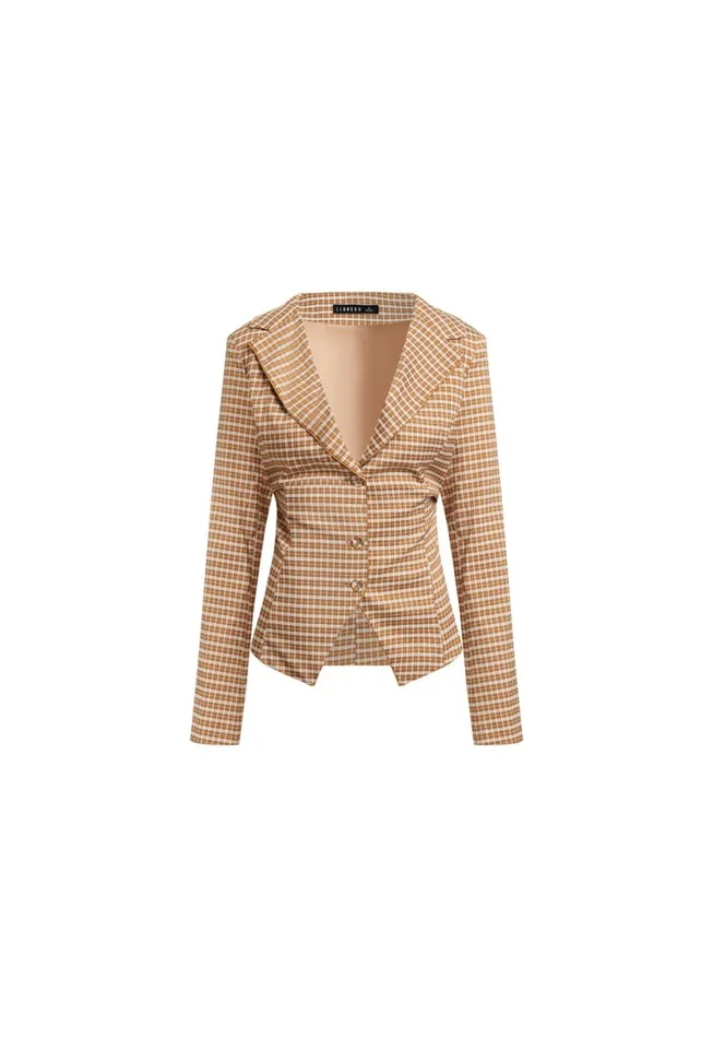 Tops Women Lioness Fashion BANKS CROP BLAZER Chocolate Check Tops Women Lioness Fashion BANKS CROP BLAZER Chocolate Check