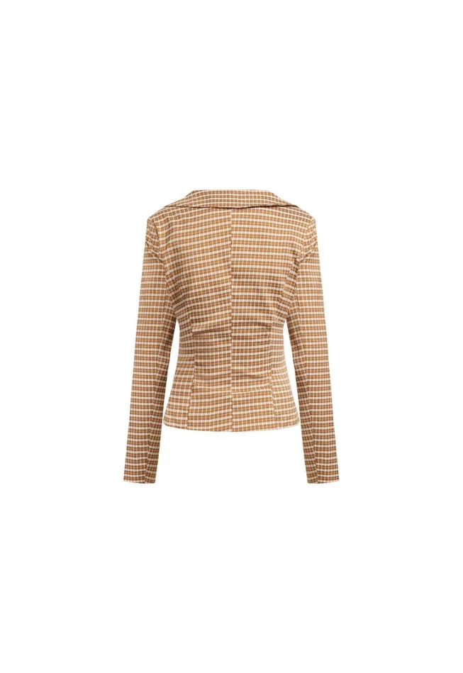 Tops Women Lioness Fashion BANKS CROP BLAZER Chocolate Check Tops Women Lioness Fashion BANKS CROP BLAZER Chocolate Check
