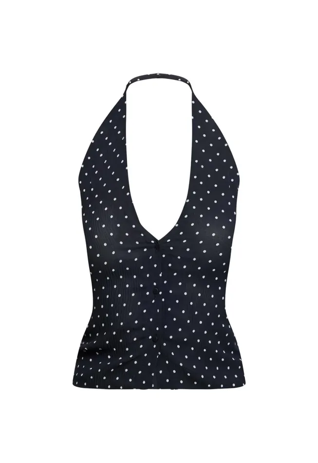 Tops Women Lioness Fashion BRAT HALTER TOP Onyx Polka Tops Women Lioness Fashion BRAT HALTER TOP Onyx Polka