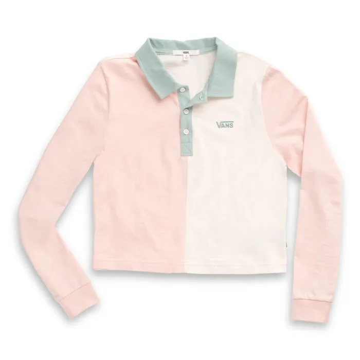 Tops Women Vans Core Skate Long Sleeve Crop Polo Shirt Peachy Keen