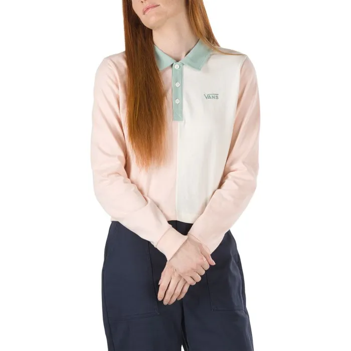 Tops Women Vans Core Skate Long Sleeve Crop Polo Shirt Peachy Keen Tops Women Vans Core Skate Long Sleeve Crop Polo Shirt Peachy Keen