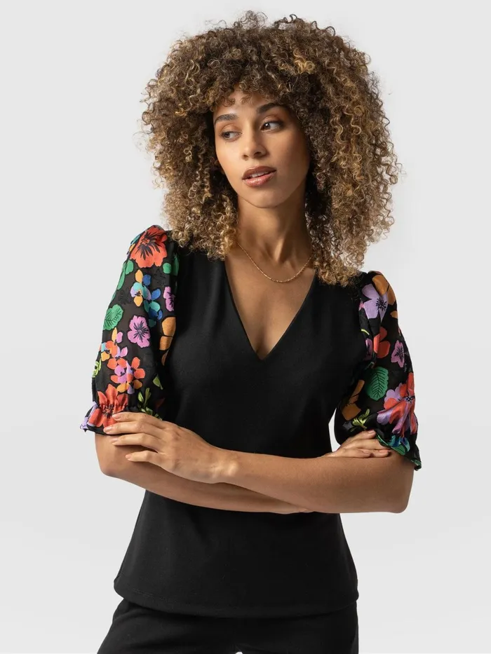 Tori Puff Sleeve Top 8211 Black Pop Floral Black Pop Floral Women Saint And Sofia Casual Tops
