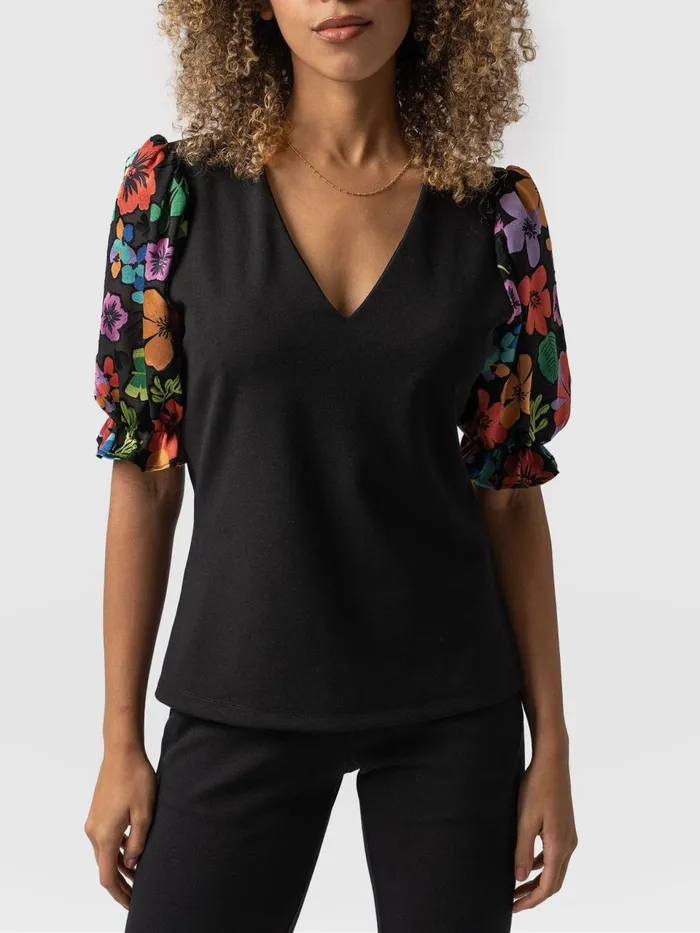 Tori Puff Sleeve Top 8211 Black Pop Floral Black Pop Floral Women Saint And Sofia Casual Tops