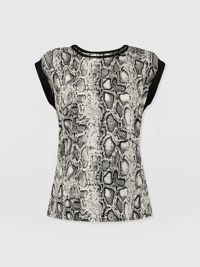 Turn Up Contrast Tee 8211 Cream Snake Cream Snake Women Saint And Sofia TShirts and Tanks