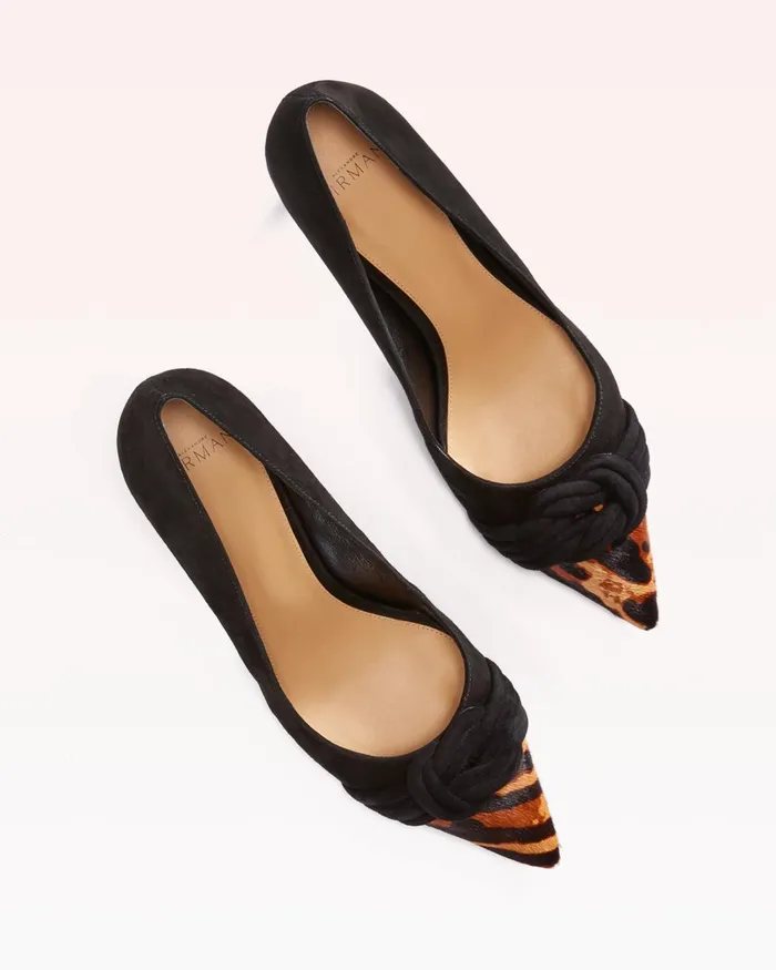 Vicky 55 Kitten Heel Pump In Black and Leopard Alexandre Birman Black Women Alexandre Birman Pumps