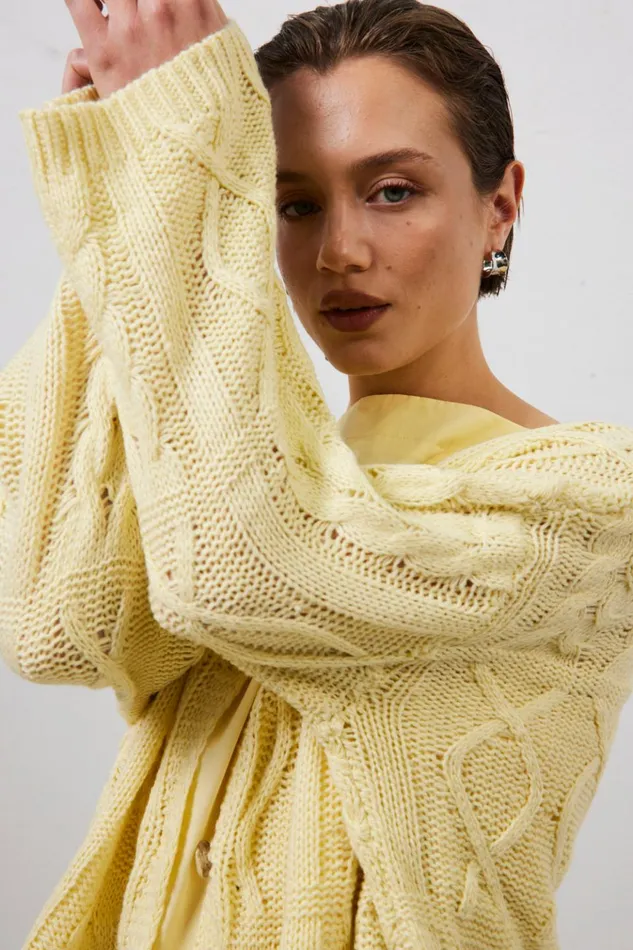 VRG GRL JumpersSweaters Lola Knit Cardigan Lemon 8211 Women VRG GRL JumpersSweaters Lola Knit Cardigan Lemon 8211 Women