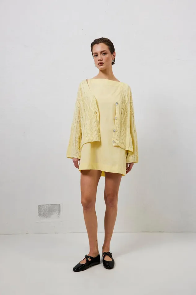 VRG GRL JumpersSweaters Lola Knit Cardigan Lemon 8211 Women VRG GRL JumpersSweaters Lola Knit Cardigan Lemon 8211 Women