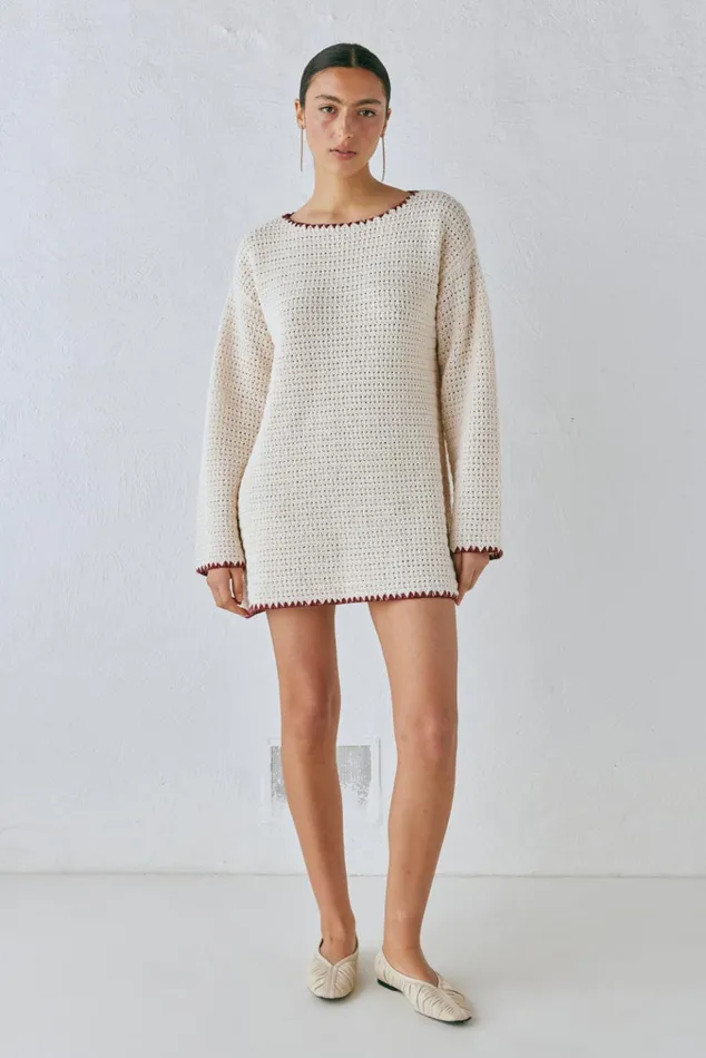 VRG GRL JumpersSweaters Stella Knit Tunic Cream 8211 Women VRG GRL JumpersSweaters Stella Knit Tunic Cream 8211 Women