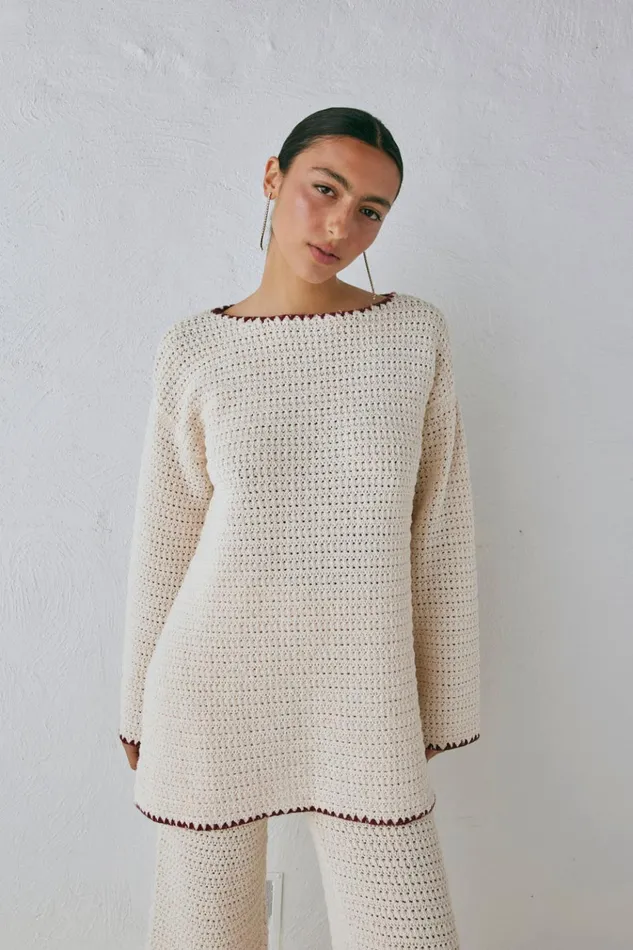 VRG GRL JumpersSweaters Stella Knit Tunic Cream 8211 Women VRG GRL JumpersSweaters Stella Knit Tunic Cream 8211 Women
