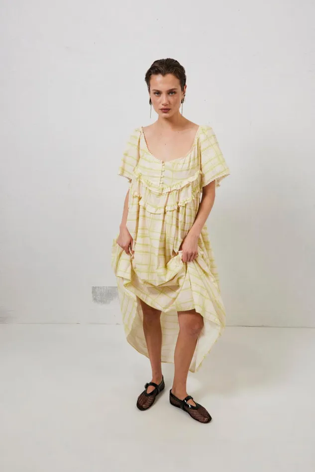 VRG GRL MidiMaxi Dresses La Prairie Smock Midi Dress Check 8211 Women VRG GRL MidiMaxi Dresses La Prairie Smock Midi Dress Check 8211 Women
