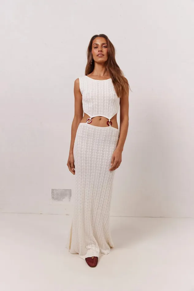 VRG GRL MidiMaxi Dresses Penne Knit Maxi Dress White 8211 Women