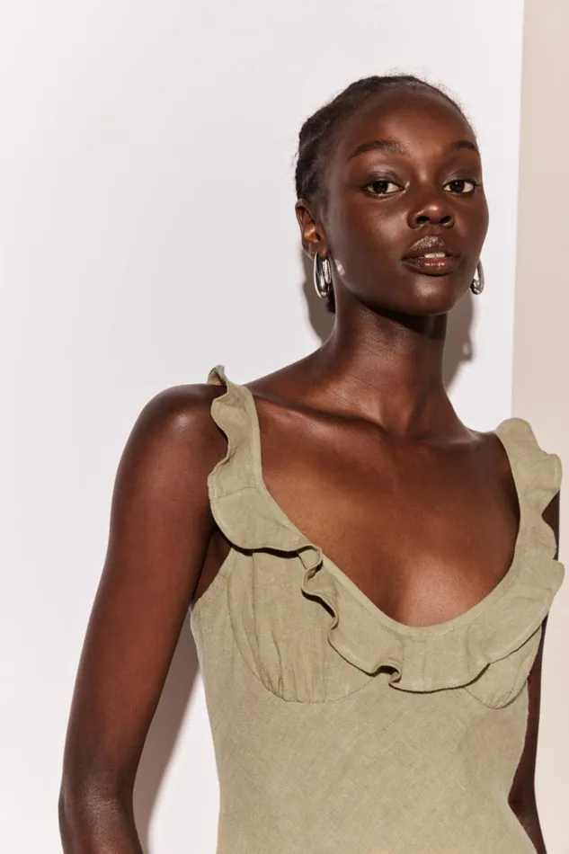 VRG GRL MidiMaxi Dresses Rosalia Linen Bias Cut Maxi Dress Olive 8211 Women VRG GRL MidiMaxi Dresses Rosalia Linen Bias Cut Maxi Dress Olive 8211 Women