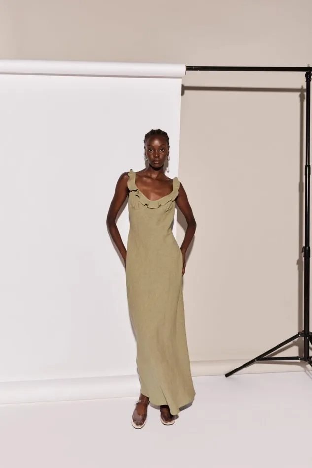 VRG GRL MidiMaxi Dresses Rosalia Linen Bias Cut Maxi Dress Olive 8211 Women VRG GRL MidiMaxi Dresses Rosalia Linen Bias Cut Maxi Dress Olive 8211 Women