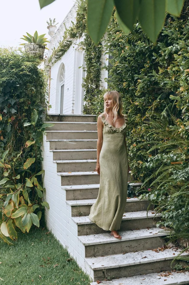 VRG GRL MidiMaxi Dresses Rosalia Linen Bias Cut Maxi Dress Olive 8211 Women VRG GRL MidiMaxi Dresses Rosalia Linen Bias Cut Maxi Dress Olive 8211 Women