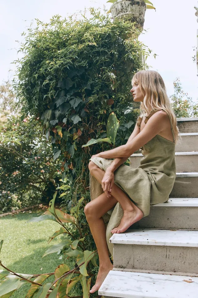 VRG GRL MidiMaxi Dresses Rosalia Linen Bias Cut Maxi Dress Olive 8211 Women VRG GRL MidiMaxi Dresses Rosalia Linen Bias Cut Maxi Dress Olive 8211 Women