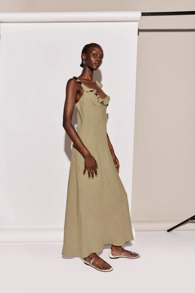 VRG GRL MidiMaxi Dresses Rosalia Linen Bias Cut Maxi Dress Olive 8211 Women VRG GRL MidiMaxi Dresses Rosalia Linen Bias Cut Maxi Dress Olive 8211 Women