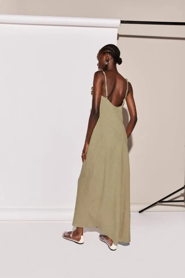 VRG GRL MidiMaxi Dresses Rosalia Linen Bias Cut Maxi Dress Olive 8211 Women VRG GRL MidiMaxi Dresses Rosalia Linen Bias Cut Maxi Dress Olive 8211 Women