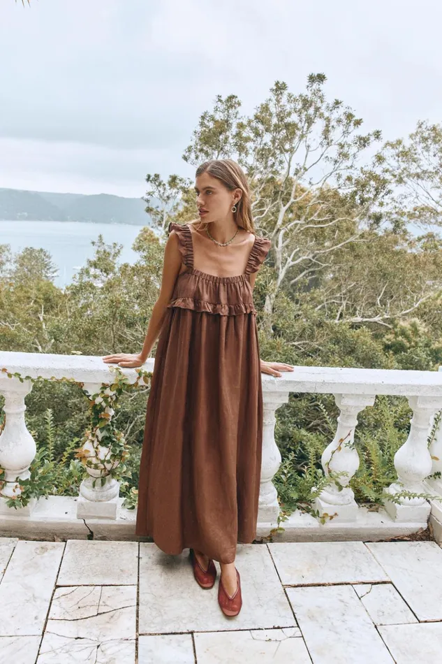 VRG GRL MidiMaxi Dresses Rossana Linen Maxi Dress Chocolate 8211 Women