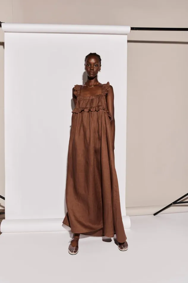 VRG GRL MidiMaxi Dresses Rossana Linen Maxi Dress Chocolate 8211 Women VRG GRL MidiMaxi Dresses Rossana Linen Maxi Dress Chocolate 8211 Women
